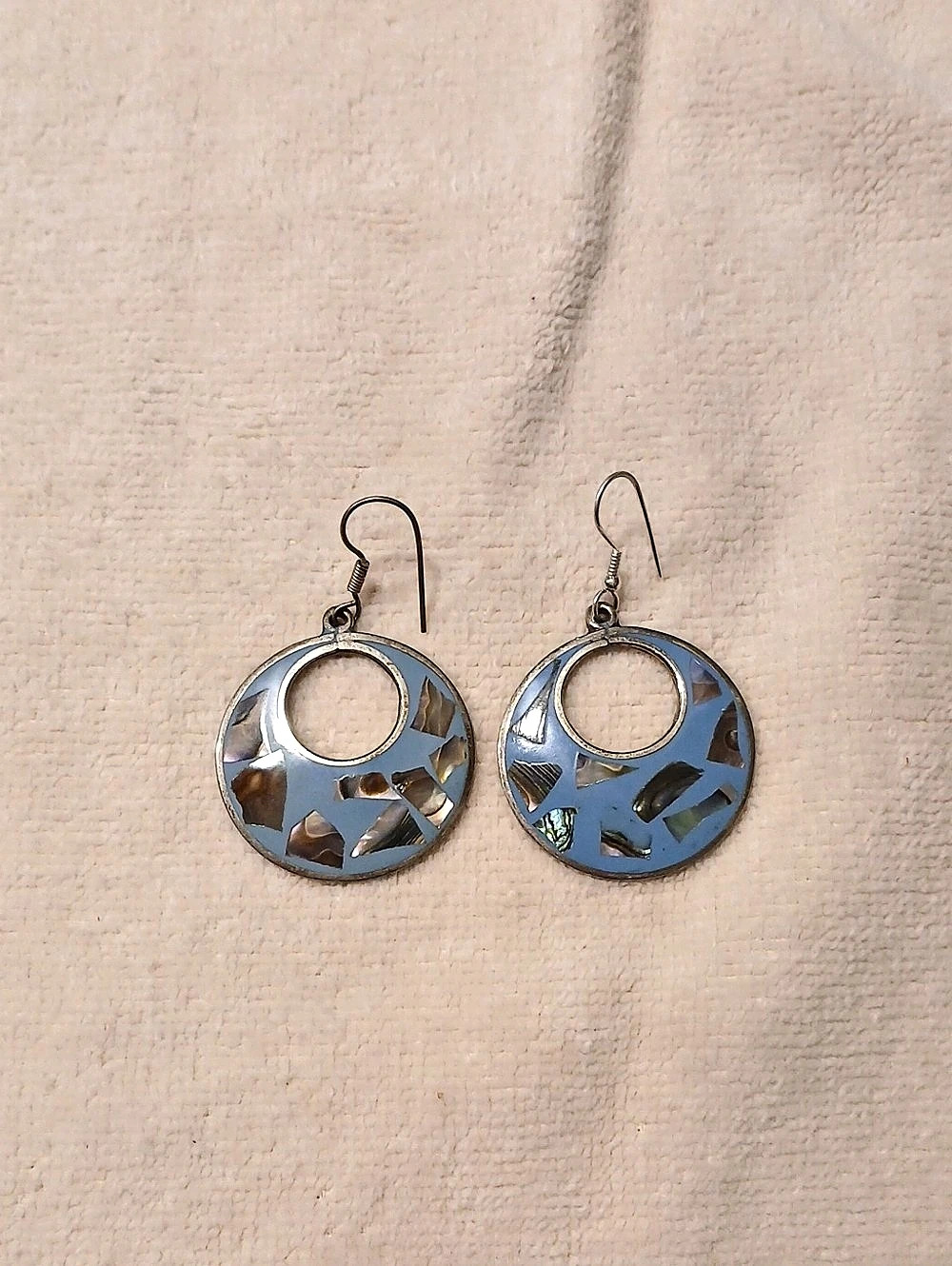 Vintage Alpaca Mexico Blue & Silver Abstract Dangle Earrings